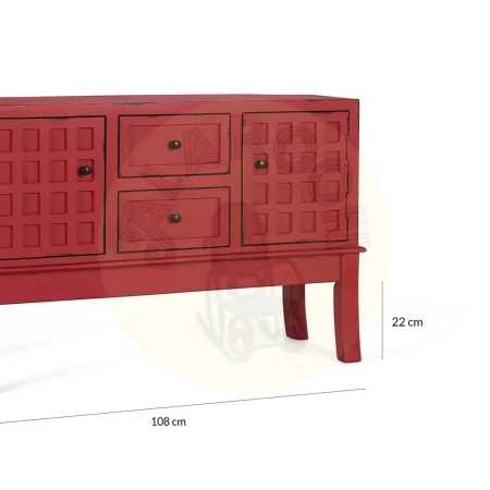 Consola Akai acabado lacado sin brillo rojo burdeos en madera de mango 2 puertas 2 cajones 108x35x72cm - Giner y Colomer - 2425GYC - foto-secundaria-5