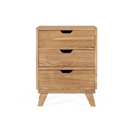 Mesita de noche Koba en madera de mindi 3 cajones acabado mate tono natural 43x35x57cm - Giner y Colomer - 2427GYC - foto-blanco