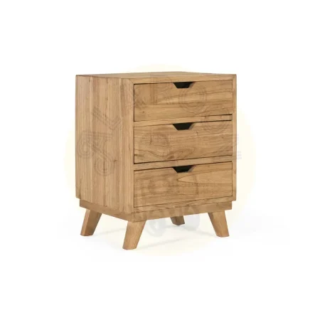 Mesita de noche Koba en madera de mindi 3 cajones acabado mate tono natural 43x35x57cm - Giner y Colomer - 2427GYC - foto-secundaria-1