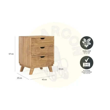 Mesita de noche Koba en madera de mindi 3 cajones acabado mate tono natural 43x35x57cm - Giner y Colomer - 2427GYC - foto-secundaria-4