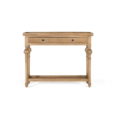 Consola Kumo estilo rústico moderno en madera de mindi acabado mate con cajón y estante inferior 100x30x78cm - Giner y Colomer - 2430GYC - foto-blanco
