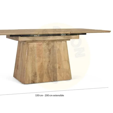 Mesa de comedor extensible Venecia madera maciza de mango sobre con moldura biselada y base tipo drum 150/ 150/200x100x77cm - Giner y Colomer - 2431GYC - foto-secundaria-5