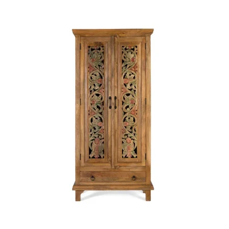 Armario Takara madera de mango estilo colonial y étnico con barra para colgar 3 estantes ajustables y cajón 85x39x180cm - Giner y Colomer - 2443GYC - foto-blanco