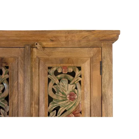 Armario Takara madera de mango estilo colonial y étnico con barra para colgar 3 estantes ajustables y cajón 85x39x180cm - Giner y Colomer - 2443GYC - foto-secundaria-1