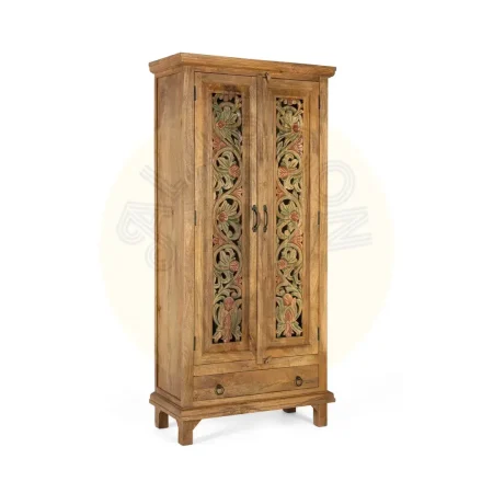 Armario Takara madera de mango estilo colonial y étnico con barra para colgar 3 estantes ajustables y cajón 85x39x180cm - Giner y Colomer - 2443GYC - foto-secundaria-7