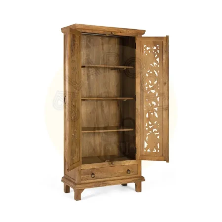 Armario Takara madera de mango estilo colonial y étnico con barra para colgar 3 estantes ajustables y cajón 85x39x180cm - Giner y Colomer - 2443GYC - foto-secundaria-8