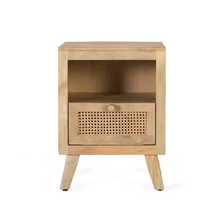 Mesita de noche Yara en madera de mango acabado natural con cajón 45x40x62cm - Giner y Colomer - 2450GYC - foto-blanco