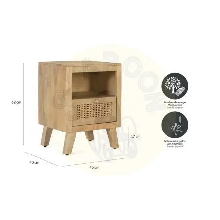 Mesita de noche Yara en madera de mango acabado natural con cajón 45x40x62cm - Giner y Colomer - 2450GYC - foto-secundaria-4