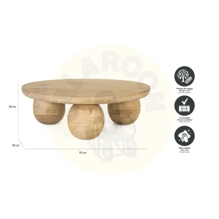 Mesa de centro Yara en madera de mango acabado natural estilo Japandi 90x90x30cm - Giner y Colomer - 2451GYC - foto-secundaria-4