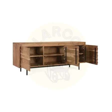 Mueble TV Woodland estilo rústico moderno en madera de acacia acabado natural y detalles en metal negro 150x40x60cm - Giner y Colomer - 2452GYC - foto-secundaria-1