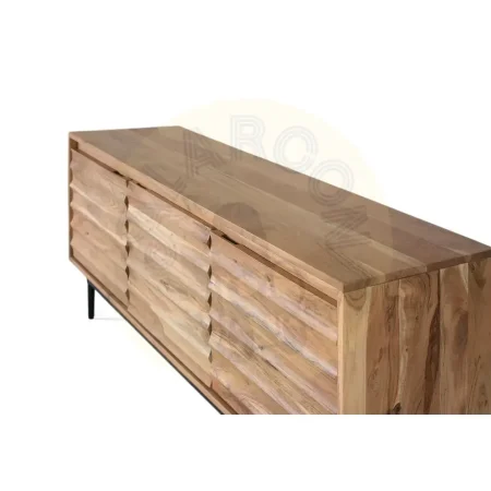 Mueble TV Woodland estilo rústico moderno en madera de acacia acabado natural y detalles en metal negro 150x40x60cm - Giner y Colomer - 2452GYC - foto-secundaria-2