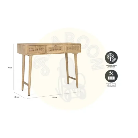 Consola Yara en madera de mango y rejilla de ratán estilo Japandi 120x40x92cm - Giner y Colomer - 2454GYC - foto-secundaria-5
