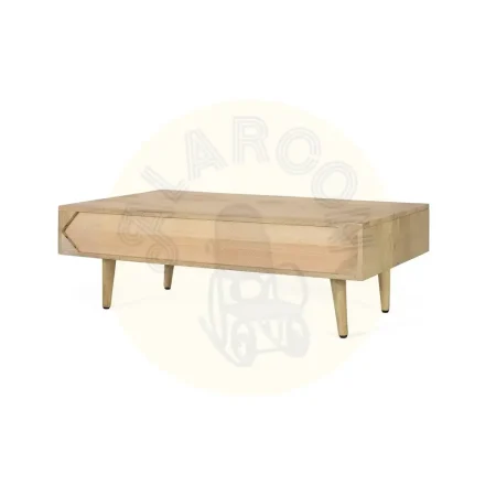 Mesa de centro Yara en madera de mango con rejilla de ratán 2 cajones y patas torneadas estilo Japandi 120x70x40cm - Giner y Colomer - 2456GYC - foto-secundaria-2