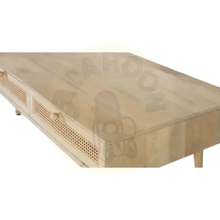 Mesa de centro Yara en madera de mango con rejilla de ratán 2 cajones y patas torneadas estilo Japandi 120x70x40cm - Giner y Colomer - 2456GYC - foto-secundaria-3