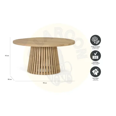 Mesa de centro Yara madera de mango acabado natural estilo Japandi nórdico 90x90x45cm - Giner y Colomer - 2458GYC - foto-secundaria-3