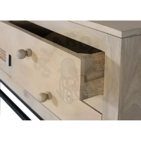 Mueble TV Yara madera de mango acabado natural con rejilla de ratán 2 puertas 4 cajones patas negras 210x40x56cm - Giner y Colomer - 2459GYC - foto-secundaria-4
