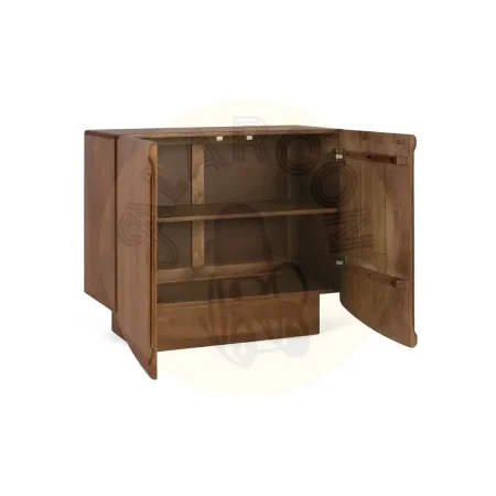 Aparador Kobe madera de mango acabado nogal estilo escandinavo Japandi con 2 puertas y 1 estante 90x40x76cm - Giner y Colomer - 2479GYC - foto-secundaria-1