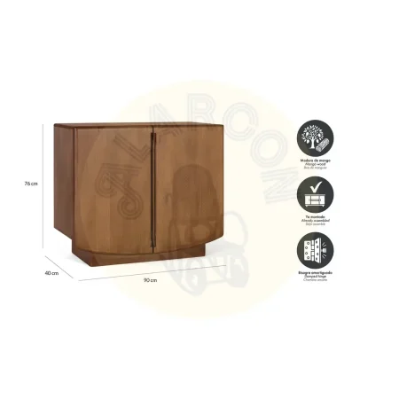 Aparador Kobe madera de mango acabado nogal estilo escandinavo Japandi con 2 puertas y 1 estante 90x40x76cm - Giner y Colomer - 2479GYC - foto-secundaria-5