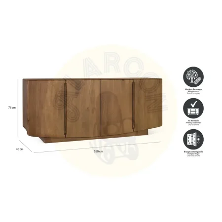 Aparador Kobe madera de mango acabado nogal estilo Japandi 4 puertas 2 estantes 180x40x76cm - Giner y Colomer - 2480GYC - foto-secundaria-5