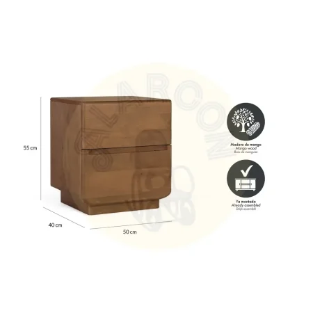 Mesita de noche Kobe madera de mango acabado nogal 2 cajones estilo Japandi 50x40x55cm - Giner y Colomer - 2483GYC - foto-secundaria-5