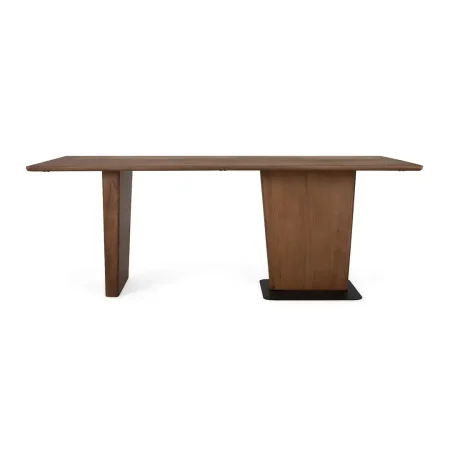 Mesa de comedor Kobe madera de mango acabado nogal mate base pedestal asimétrica metal estilo Japandi para 8-10 personas 200x100x76cm - Giner y Colomer - 2486GYC - foto-blanco