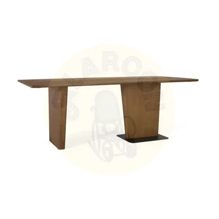 Mesa de comedor Kobe madera de mango acabado nogal mate base pedestal asimétrica metal estilo Japandi para 8-10 personas 200x100x76cm - Giner y Colomer - 2486GYC - foto-secundaria-1