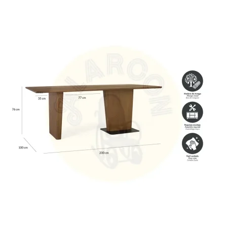 Mesa de comedor Kobe madera de mango acabado nogal mate base pedestal asimétrica metal estilo Japandi para 8-10 personas 200x100x76cm - Giner y Colomer - 2486GYC - foto-secundaria-5