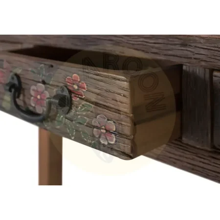 Consola en madera recuperada 3 cajones y estante con tiradores y guías de madera acabado nogal envejecido multicolor estilo étnico floral 119x38x90cm - Giner y Colomer - 2490GYC - foto-secundaria-4