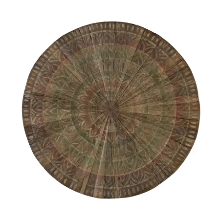 Mesa de centro redonda en madera recuperada nogal envejecido multicolor con cajón 80x80x46cm - Giner y Colomer - 2492GYC - foto-secundaria-1