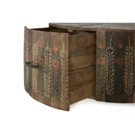 Mesa de centro redonda en madera recuperada nogal envejecido multicolor con cajón 80x80x46cm - Giner y Colomer - 2492GYC - foto-secundaria-3