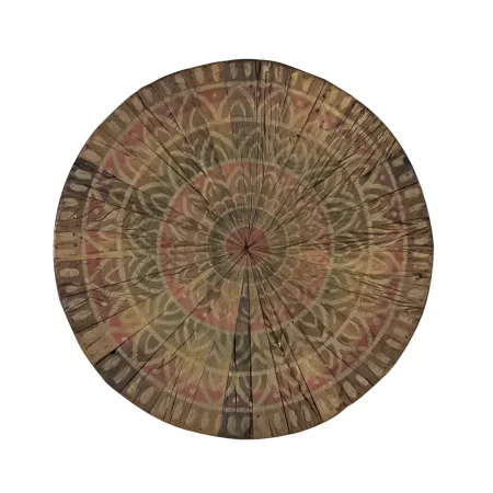 Mesa de centro redonda diseño tambor en madera recuperada acabado nogal envejecido multicolor estilo étnico floral pieza única 51x51x48cm - Giner y Colomer - 2493GYC - foto-secundaria-1