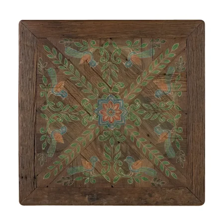 Mesa de centro Garden cuadrada de madera recuperada nogal envejecido multicolor estilo étnico floral 80x80x45cm - Giner y Colomer - 2494GYC - foto-secundaria-2