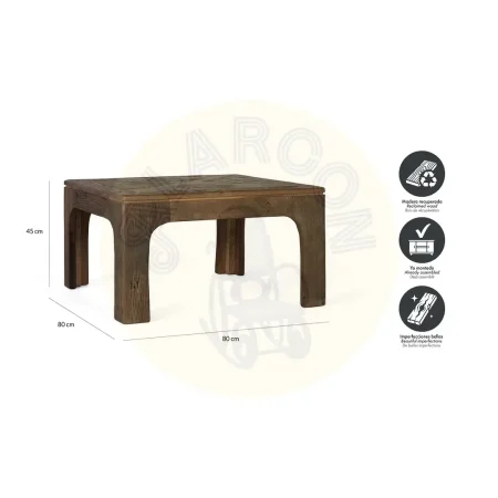 Mesa de centro Garden cuadrada de madera recuperada nogal envejecido multicolor estilo étnico floral 80x80x45cm - Giner y Colomer - 2494GYC - foto-secundaria-5