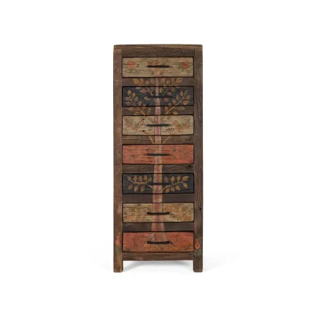 Sinfonier Garden 7 cajones en madera recuperada acabado nogal envejecido multicolor estilo étnico floral 51x39x130cm - Giner y Colomer - 2495GYC - foto-blanco