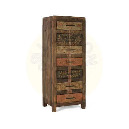 Sinfonier Garden 7 cajones en madera recuperada acabado nogal envejecido multicolor estilo étnico floral 51x39x130cm - Giner y Colomer - 2495GYC - foto-secundaria-1