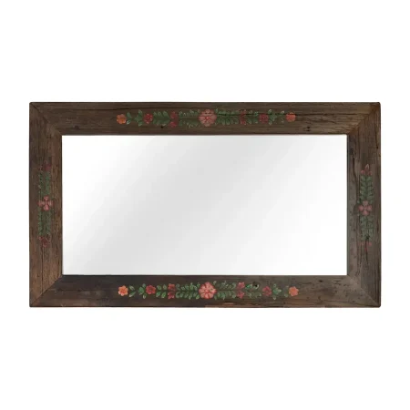 Espejo rectangular gran formato de madera recuperada con marco nogal envejecido multicolor estilo étnico floral 95x3x160cm - Giner y Colomer - 2497GYC - foto-blanco