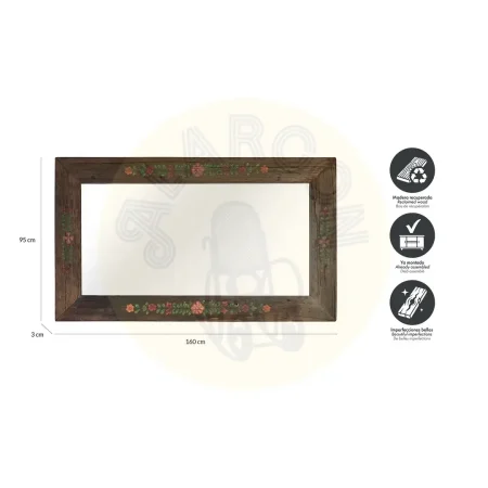 Espejo rectangular gran formato de madera recuperada con marco nogal envejecido multicolor estilo étnico floral 95x3x160cm - Giner y Colomer - 2497GYC - foto-secundaria-3