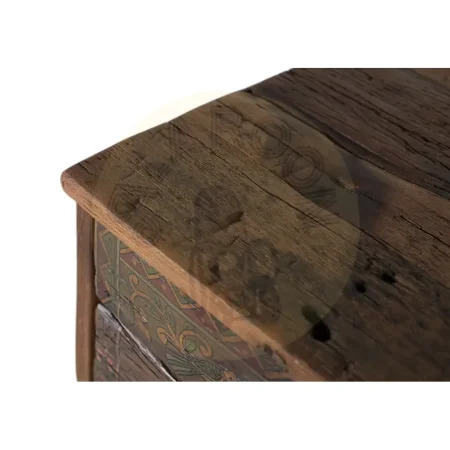 Mesita de noche en madera recuperada 2 cajones acabado nogal envejecido multicolor estilo étnico floral 56x38x49cm - Giner y Colomer - 2498GYC - foto-secundaria-3