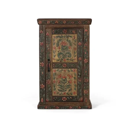 Mueble auxiliar Garden en madera recuperada estilo étnico floral con puerta y estante 61x35x102cm - Giner y Colomer - 2499GYC - foto-blanco