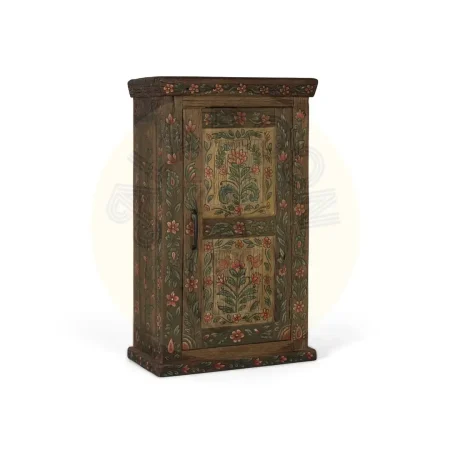 Mueble auxiliar Garden en madera recuperada estilo étnico floral con puerta y estante 61x35x102cm - Giner y Colomer - 2499GYC - foto-secundaria-7