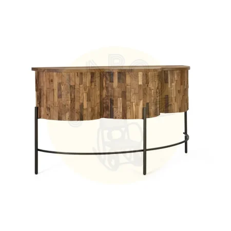 Consola Batea semicircular de teca estriada con detalles en metal negro 165x50x91cm - Giner y Colomer - 2505GYC - foto-secundaria-1