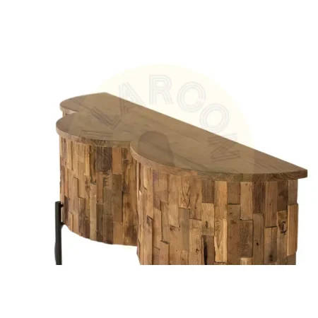 Consola Batea semicircular de teca estriada con detalles en metal negro 165x50x91cm - Giner y Colomer - 2505GYC - foto-secundaria-2