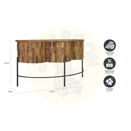 Consola Batea semicircular de teca estriada con detalles en metal negro 165x50x91cm - Giner y Colomer - 2505GYC - foto-secundaria-3