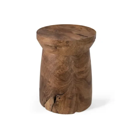 Taburete Astra madera de teca acabado mate tono marrón 29x29x38cm - Giner y Colomer - 2513GYC - foto-blanco