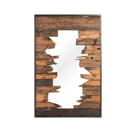 Espejo Nami rectangular marco de madera de raíz de teca hierro y cristal tonos nogal y negro 84x4x130cm - Giner y Colomer - 2515GYC - foto-blanco