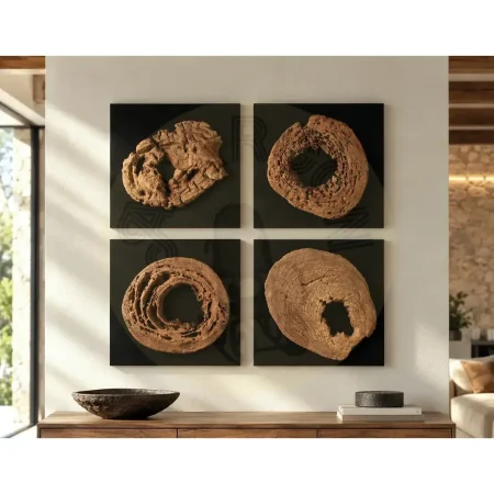 Panel decorativo de pared cuadrado en raíz de teca reciclada y MDF negro 40x7x40cm - Giner y Colomer - 2516GYC - foto-secundaria-2