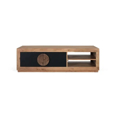 Mesa de centro Essence en madera de acacia acabado mate natural con detalles negros y estante inferior 140x60x40cm - Giner y Colomer - 2534GYC - foto-blanco