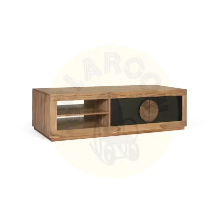 Mesa de centro Essence en madera de acacia acabado mate natural con detalles negros y estante inferior 140x60x40cm - Giner y Colomer - 2534GYC - foto-secundaria-1