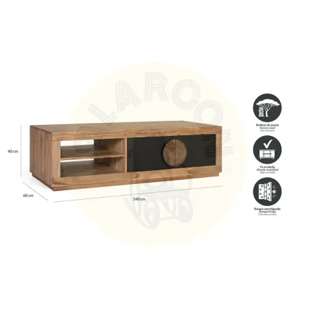 Mesa de centro Essence en madera de acacia acabado mate natural con detalles negros y estante inferior 140x60x40cm - Giner y Colomer - 2534GYC - foto-secundaria-5