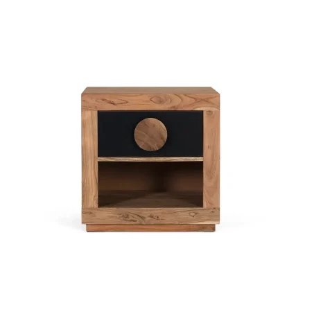 Mesita de noche Essence de madera de acacia acabado mate color natural con patas de mango y un cajón 50x40x50cm - Giner y Colomer - 2535GYC - foto-blanco